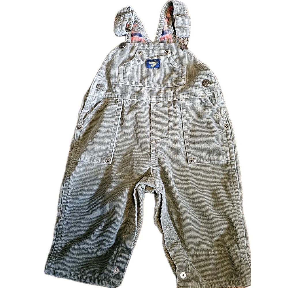 VTG OshKosh B'Gosh Olive‎ Green Corduroy Bib Overalls Size 3/6 Mo Cotton Vestbak